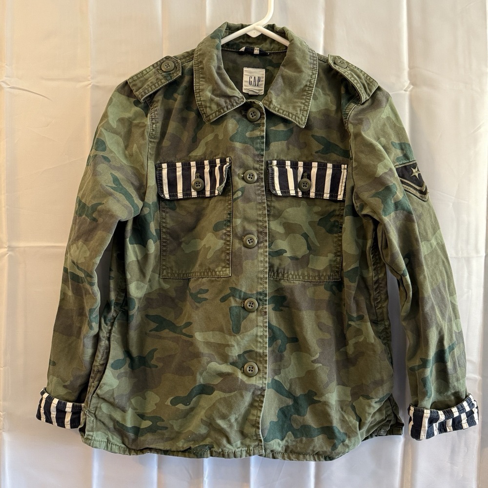 Gap Womens XS green camo striped utility jacket Field Military‎ Preppy 00s Y2k